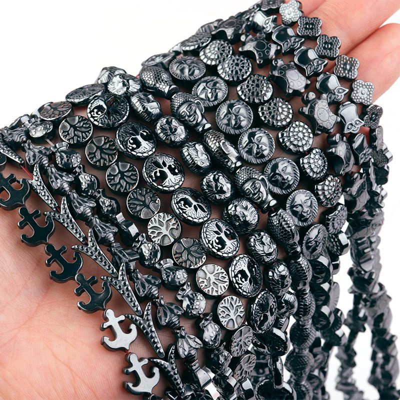 Natural Hematite Loose Beads Tree of Life Anchor Shape Black Gallstone Loose Bead DIY Jewelry Making Bracelet Necklace Accessory