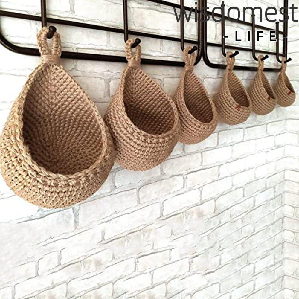 WISDOMEST Boho Style Vegetable Fruit Basket Kitchen Storage Pouch Hanging Wall Organizer Household Home Decoration Handwoven Breathable Jute