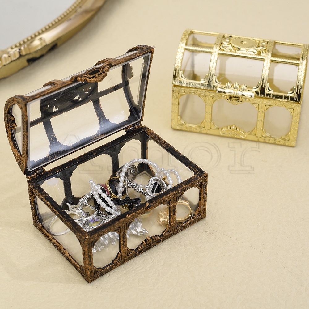 1Pc Vintage Transparent Pirate Treasure Storage Box / Mini Home Jewelry Crystal Gem Treasure Box /Home Jewelry Display Case