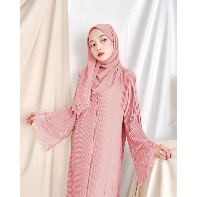 Essential Have Abaya Pleated jubah muslimah dress Lace Rhinestone Plain Premium Dubai Baju raya 2023 viral Wedding/En... - Image 3