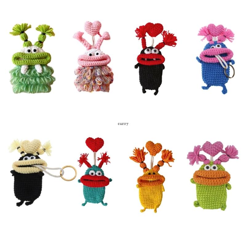 ✿ Cartoon Pull-Out Car Keys Cases Sausage Mouth Monsters Knitted Keys Protective Sleeve Funny Keys Bag Pouch for Women M