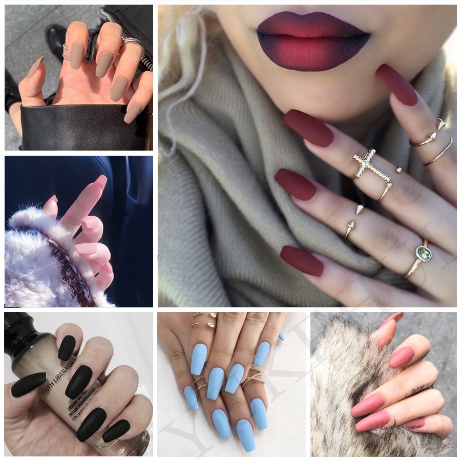 Essential Durable YUKEHUI 24pcs Nail Sticker Fake Nails Glue Matte inai kuku palsu budak french se - Image 2