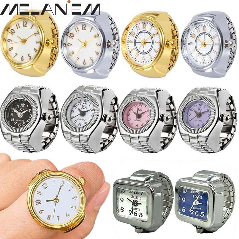 Square Watch Small Clock Dial Pointer Ring Retro Punk Women Luxury Stainless Steel Shell Finger Ring Creative Mini Men Fashion Jewelry Personalized