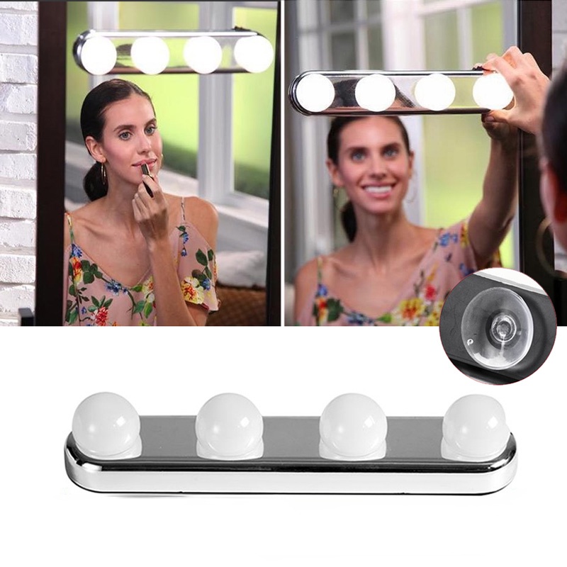 1Pc Portable 4 LED Bulbs Makeup Mirror Light Wall-mounted Battery Powered Dressing Table Vanity Lamp