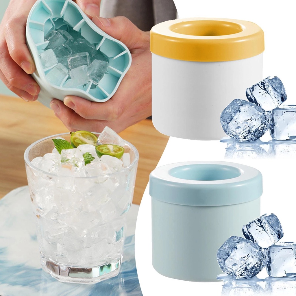 With Lid Mold DIY Quickly Freeze Tray Cup Home Supplies Silicone Lemon Orange Making Ice Ball Maker Cylinder High Capacity Ice Cubes Ice Bucket Kitchen Accessories Food Grade