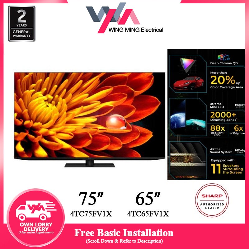 [Free Install within Klang Valley Area] Sharp XLED 75inch 4TC75FV1X 65 Inch 4TC65FV1X 4K AQUOS XLED TV Xtreme MiniLED