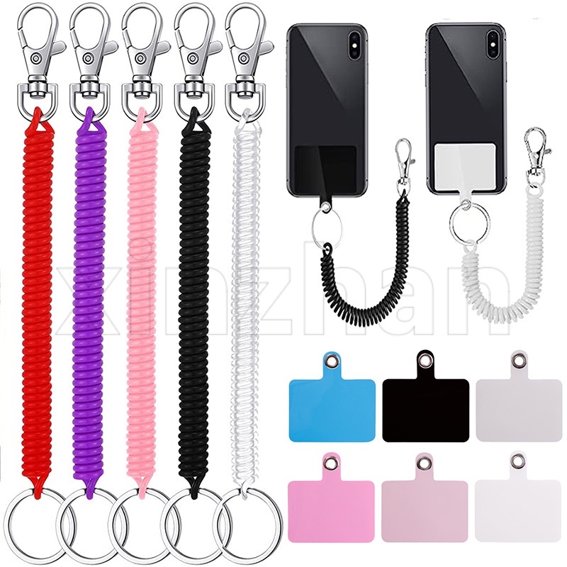 Drop Protection Cell Phone Lanyard Security Strap /Multifunctional Retractable Spring Rope /Colorful Anti-Lost Phone Cord with Patch /Outdoor Phone Key Cord Clasp Hook