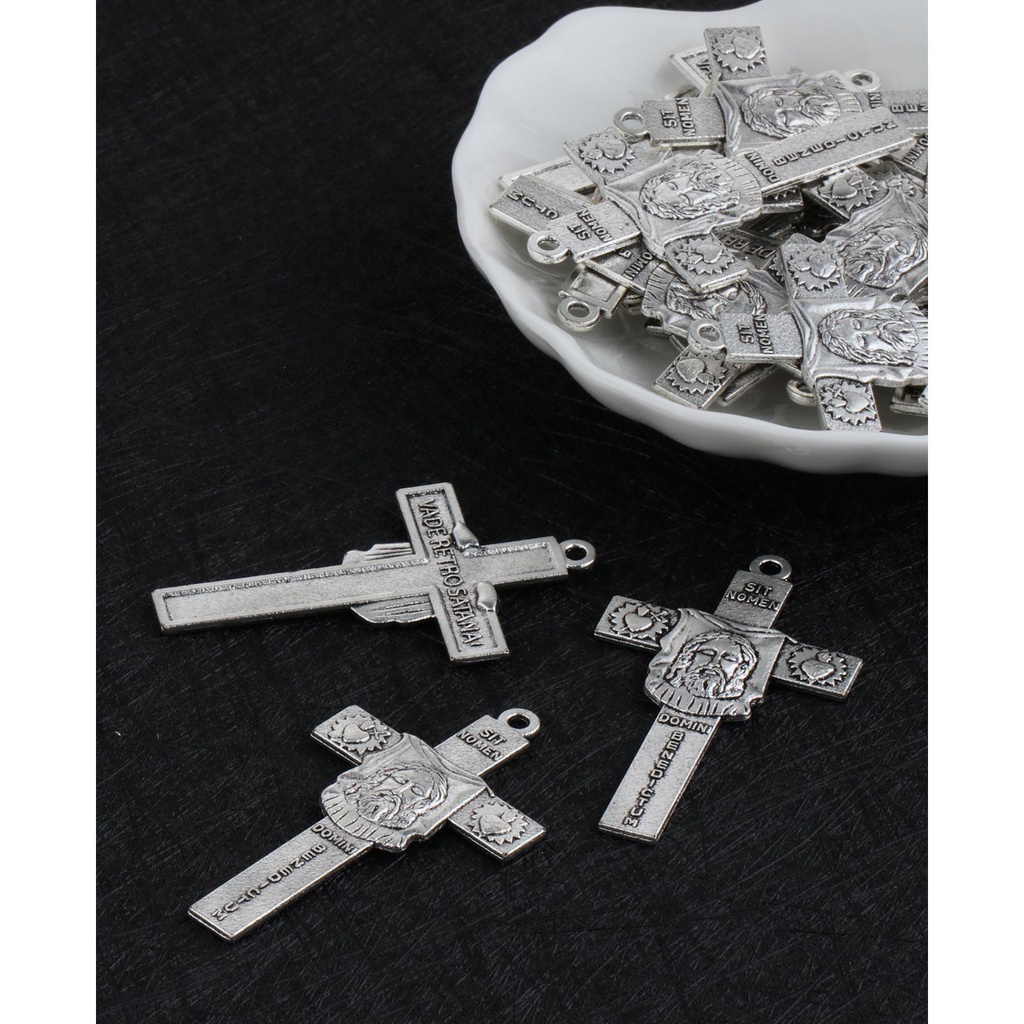 3Pcs/Lot Holy Face Reparation Cross Exorcism Sit Nomen Domini Benedictum Pendant DIY Rosary Chaplet Jewelry Making Parts