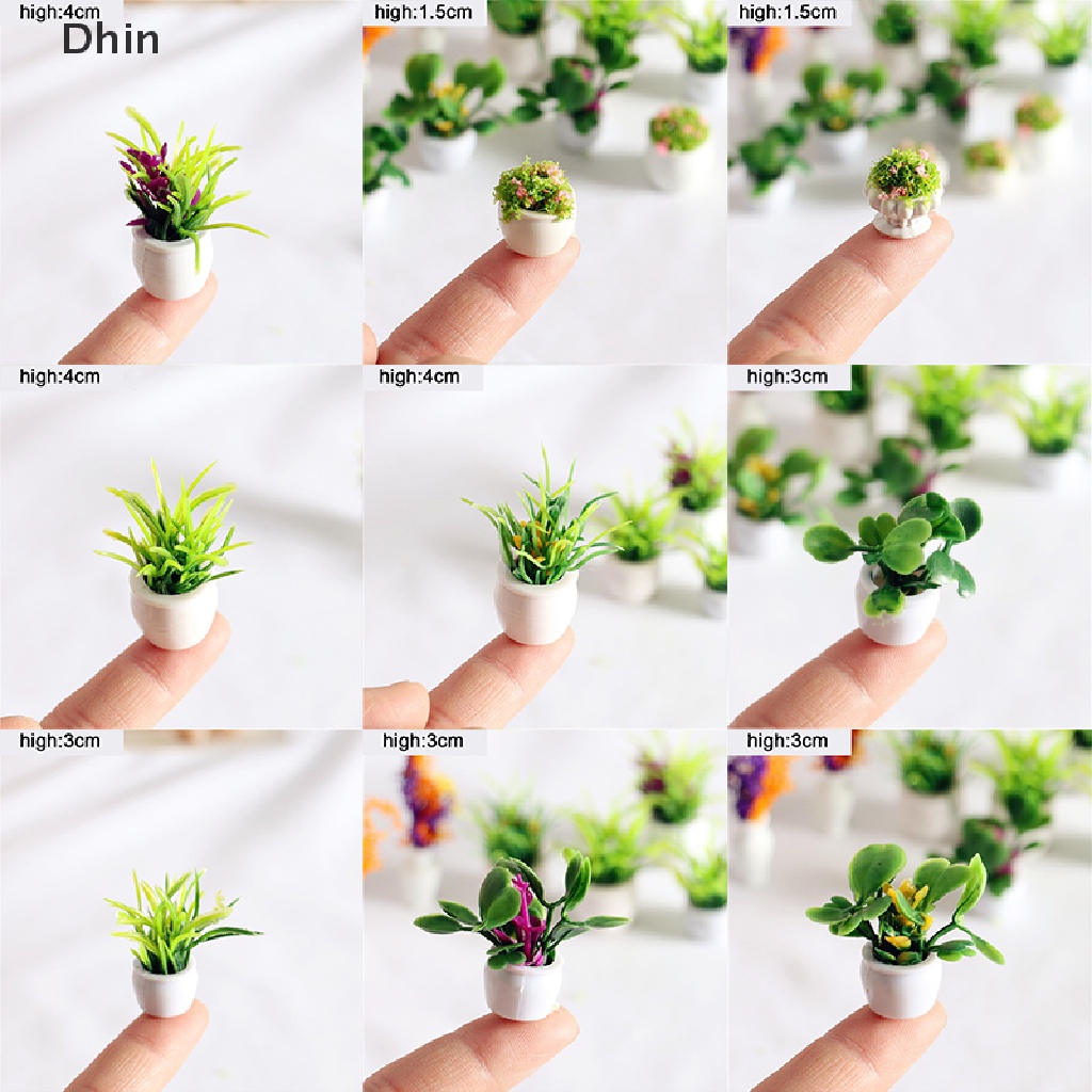 [Dhin] 12 Style 1:12 Dollhouse Mini Plant Pot Eco-friendly Resin Home Decor Accessoires COD