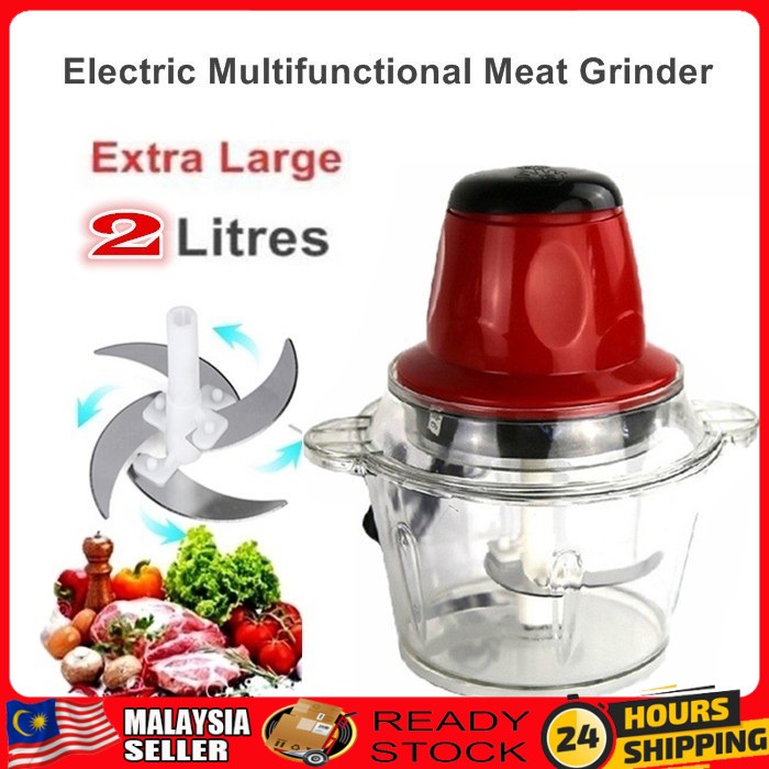 (MALAYSIA PLUG)2L Electric Meat Mincer Chopper Food Processor Hand Blender Mixer Meat Grinder 2L (Ready Stock)