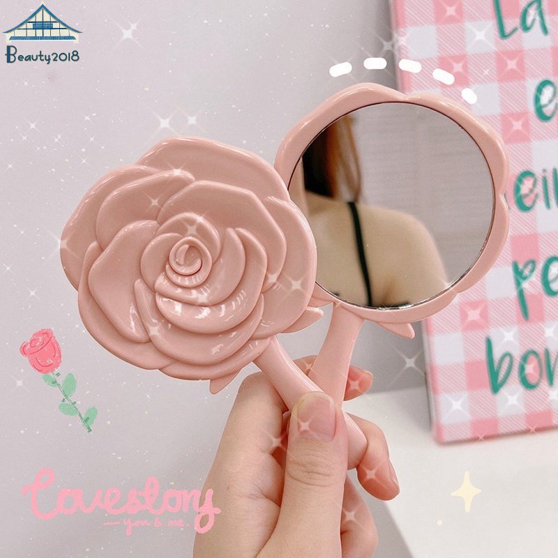 Retro Rose Blossom Small Mirror Beauty Dressing Mirror Makeup Handle Mirror Portable Mirror