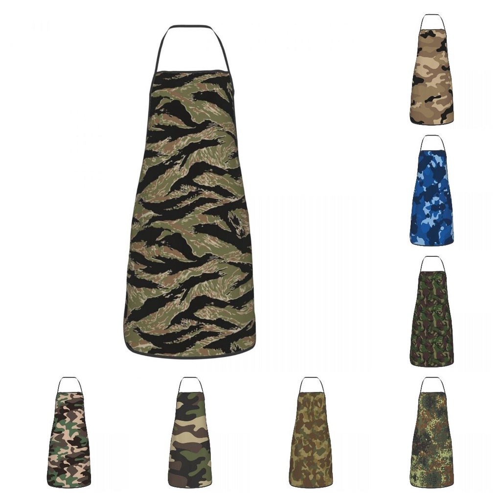 Tiger Stripe Camo Bib Apron Adult Women Men Chef Tablier Cuisine for Kitchen Cooking Military Tactical Camouflage Painting