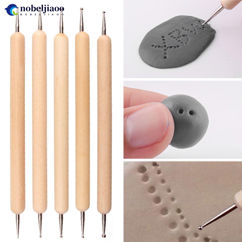 NOBELJIAOO 5pcs/set Reusable Pottery Sculpting Pen Wooden Polymer Clay Ceramic Modeling Making Tools Embossing Ball Styluses Tool Kits J4W4