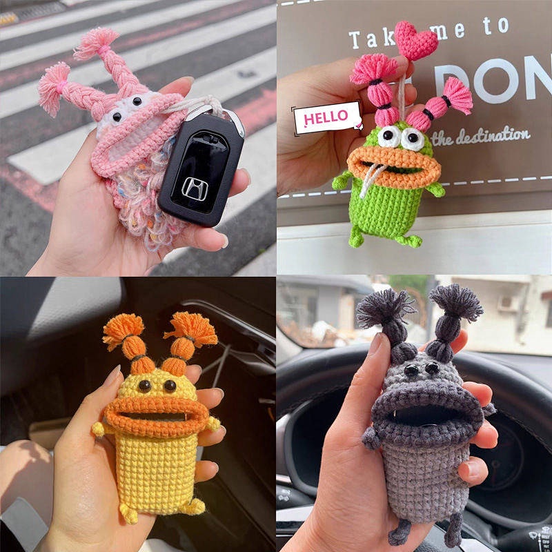 Creative Personality Plush Knitted Sausage Mouth Car Key Case Funny Couple's Big Mouth Monster Car Key Cover Pendant DKvt