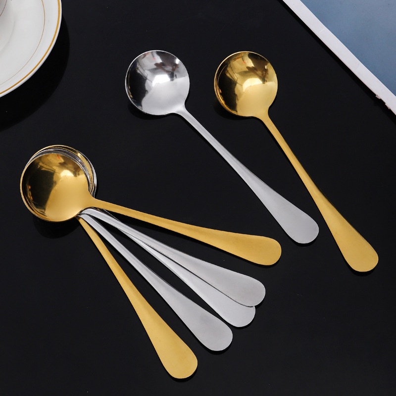 Stainless steel round spoon net red No. 3 round head spoon household restaurant stirring dessert soup rice spoon 不锈钢圆勺