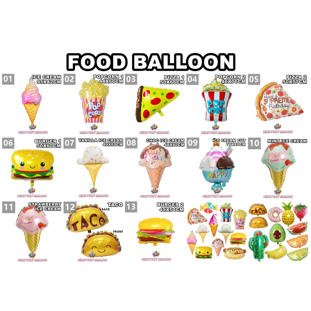 ✔READY STOCK FROM KL✔ FOOD THEME BALLOON BURGER ICE CREAM POPCORN PIZZA FOIL BALLOON BIRTHDAY PARTY BALLOON