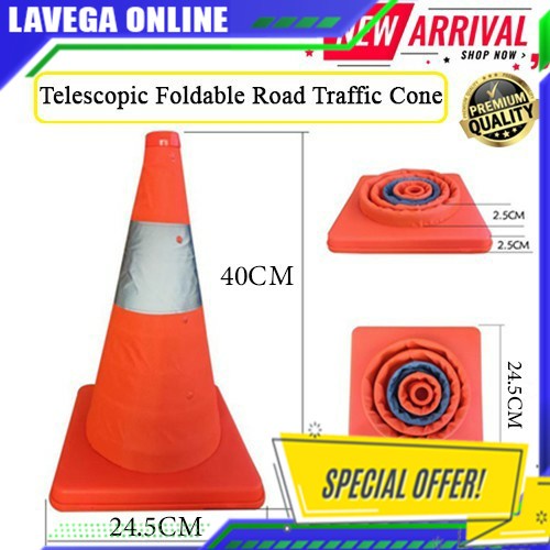 16"INCH / 40CM Telescopic Foldable Road Cone Traffic PortableTraffic Cone Reflective Road Safety Cone