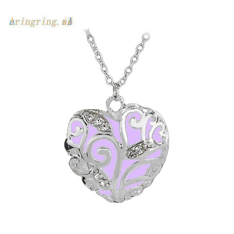 ARIN Glowing in the Dark Hollow Heart Shape Pendant Necklace For Women Jewelry