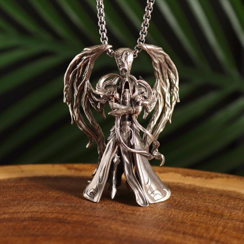 Armor Death Demon Pendant Gothic Wings Devil Sickle Weapon Necklace Men's Vintage Trend Halloween Jewelry Gift