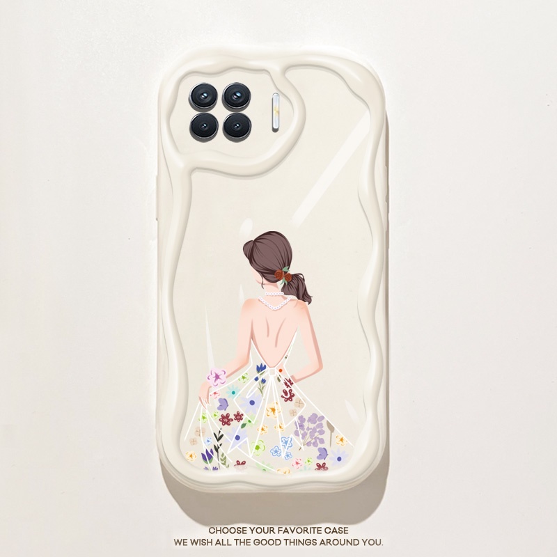 YBD Cute Wave Phone Case for OPPO A73 2020 F17 A93 2020 Reno 4F Reno 4 Lite F17 Pro Small Fresh Flowers and Cute Little Dog Patterns Silicone Material Soft Shell