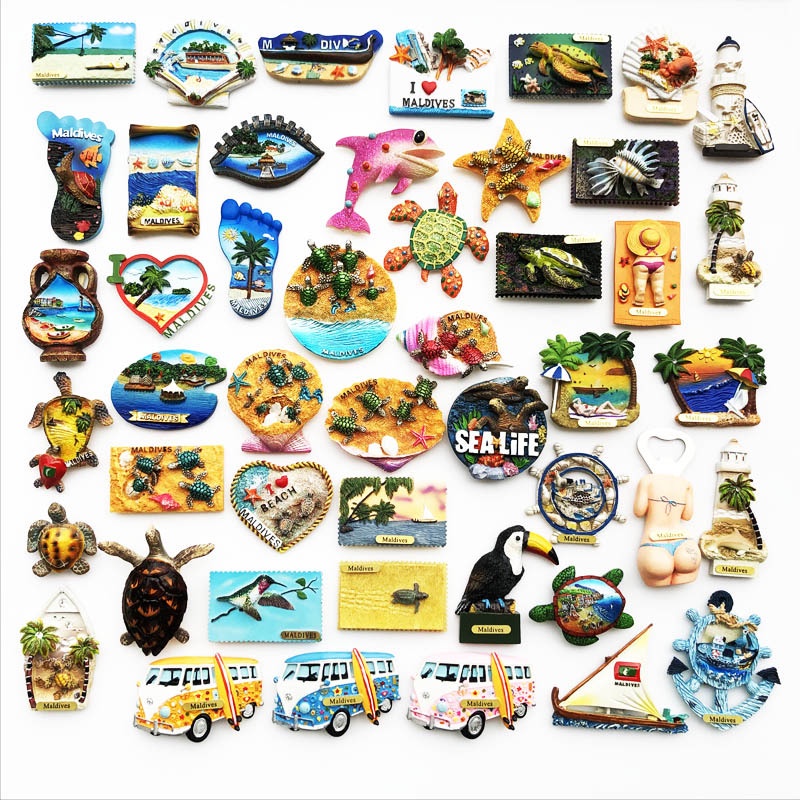 Cross-border Supply Ready Stock Maldives Ocean Tourism Souvenir Decoration Crafts Resin Painted Magnetic Refrigerator Stickers