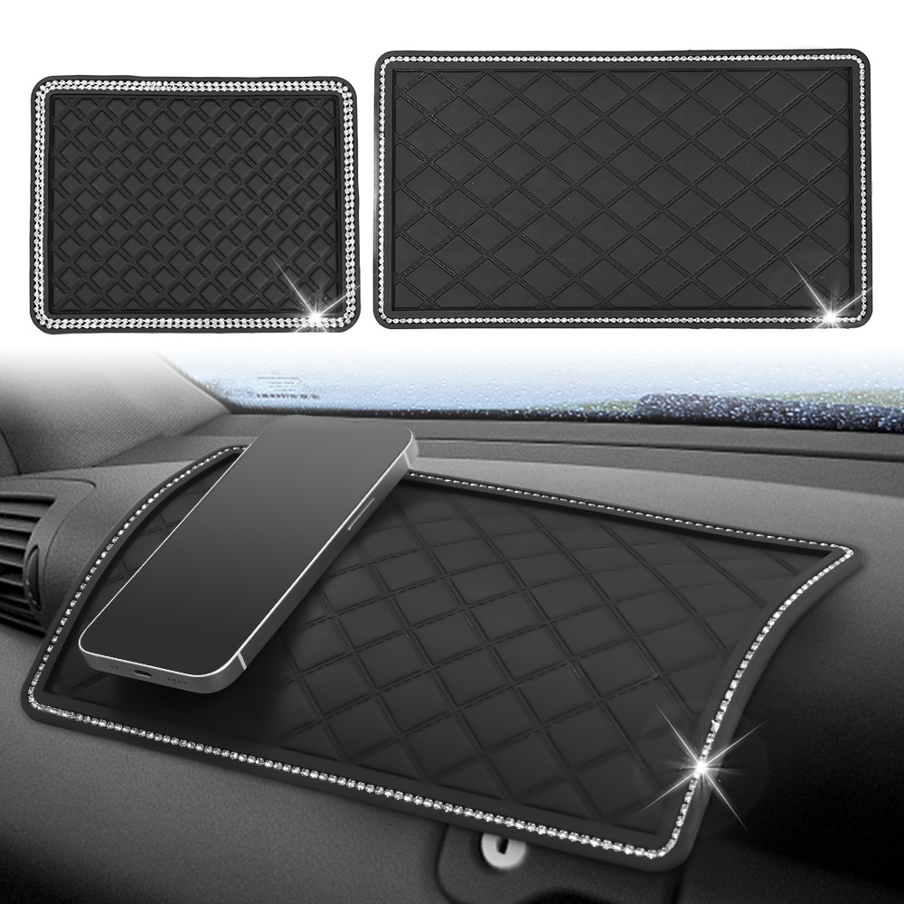 Universal Creative Multifunctional Durable Car Magic Non-slip Sticky Mat PVC Luxury Rhinestone Car Storage Mat Vehicle Dashboard Decorative Pad for Phone Perfume Sunglasses Keys