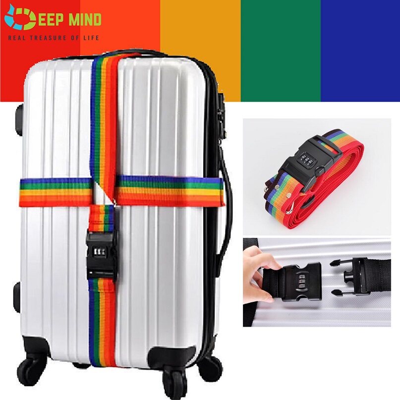 DM 410cm Length Cross Luggage Strap Rainbow Color Belt with Password Combination Lock Suitable for Umrah