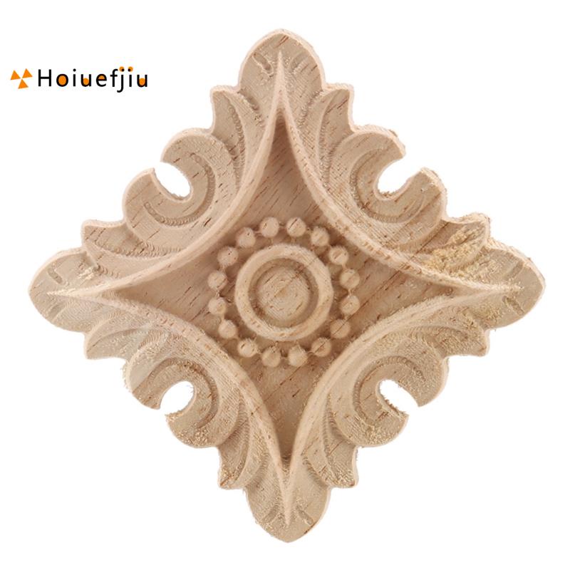 Vintage Unpainted Wood Carved Corner Onlay Applique Frame Background Home Furniture Wall Cabinet Door Decor Decoration