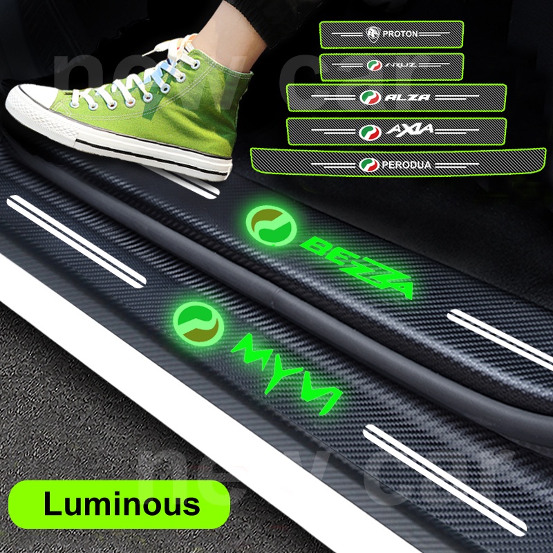 PERODUA Luminous Car Door Sill Protector Plate Rear Trunk Bumper Threshold Stickers Myvi Aruz Bezza Axia Viva Alza Jalur Sill Pintu Kereta Anti