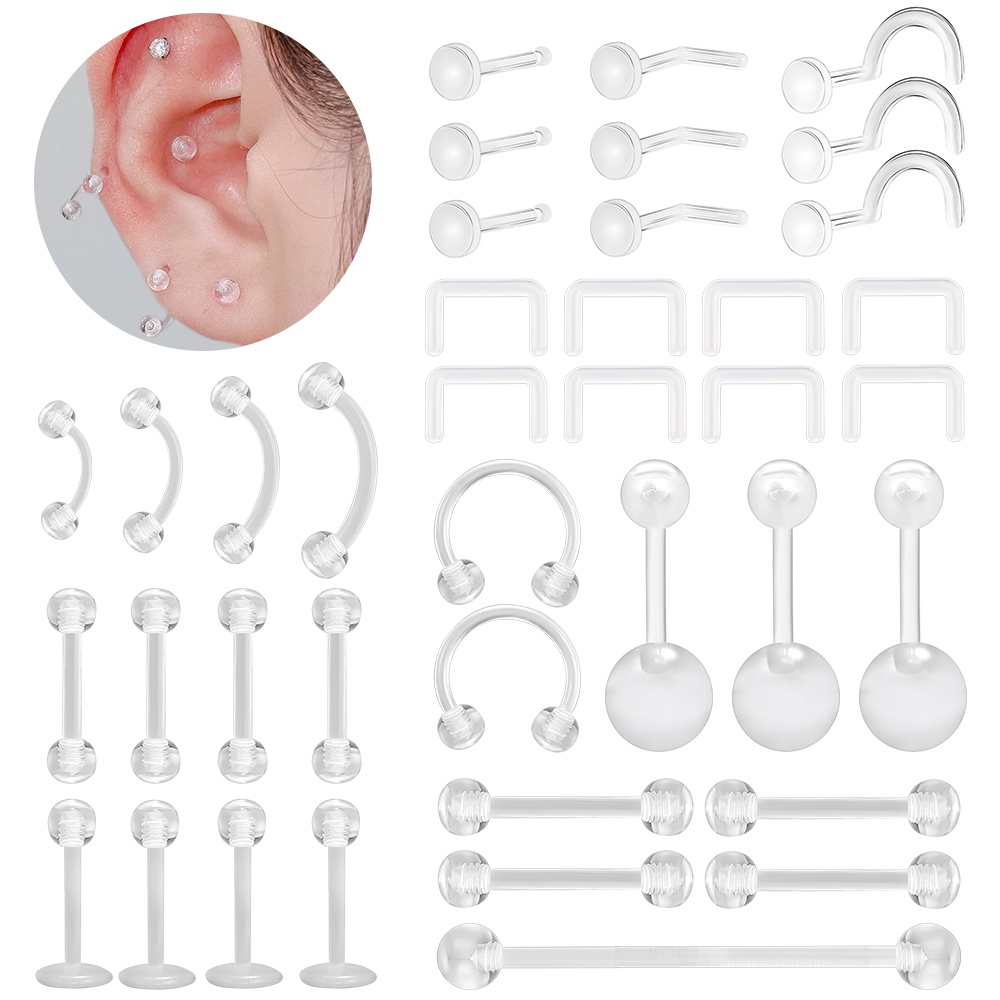 1-5Pcs Clear Acrylic Nose Septum Piercing Invisible Lip Stud Navel Ring Eyebrow Piercing Earrings Retainer Hidden Body Piercing