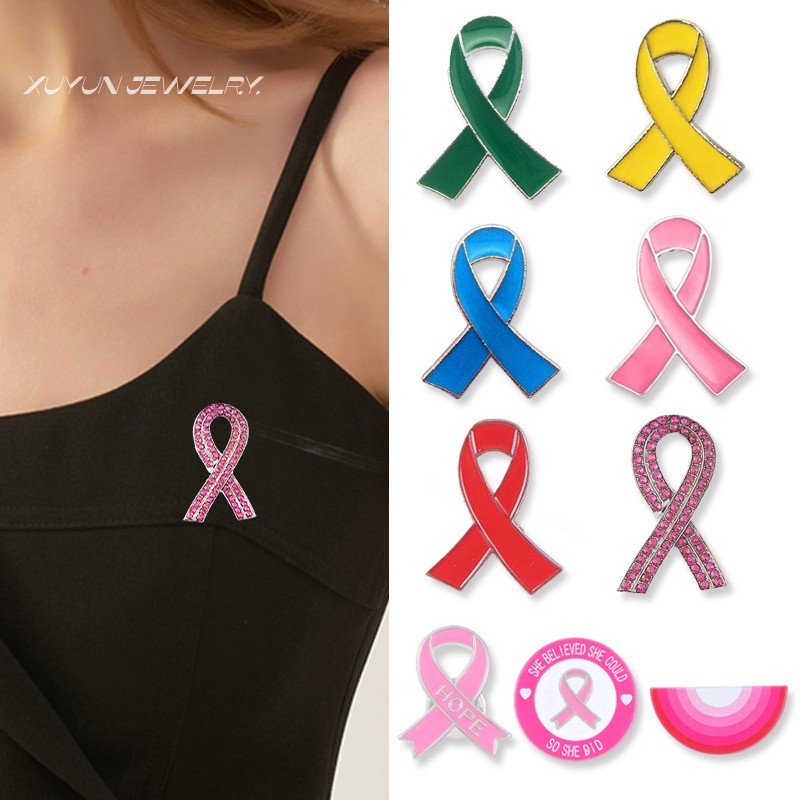 8 Styles Pink Red Purple Ribbon Lapel Brooch Promotion Breast Cancer AIDS Awareness Badge Public Welfare International Symbol Pin Clothing School Bag Accessories