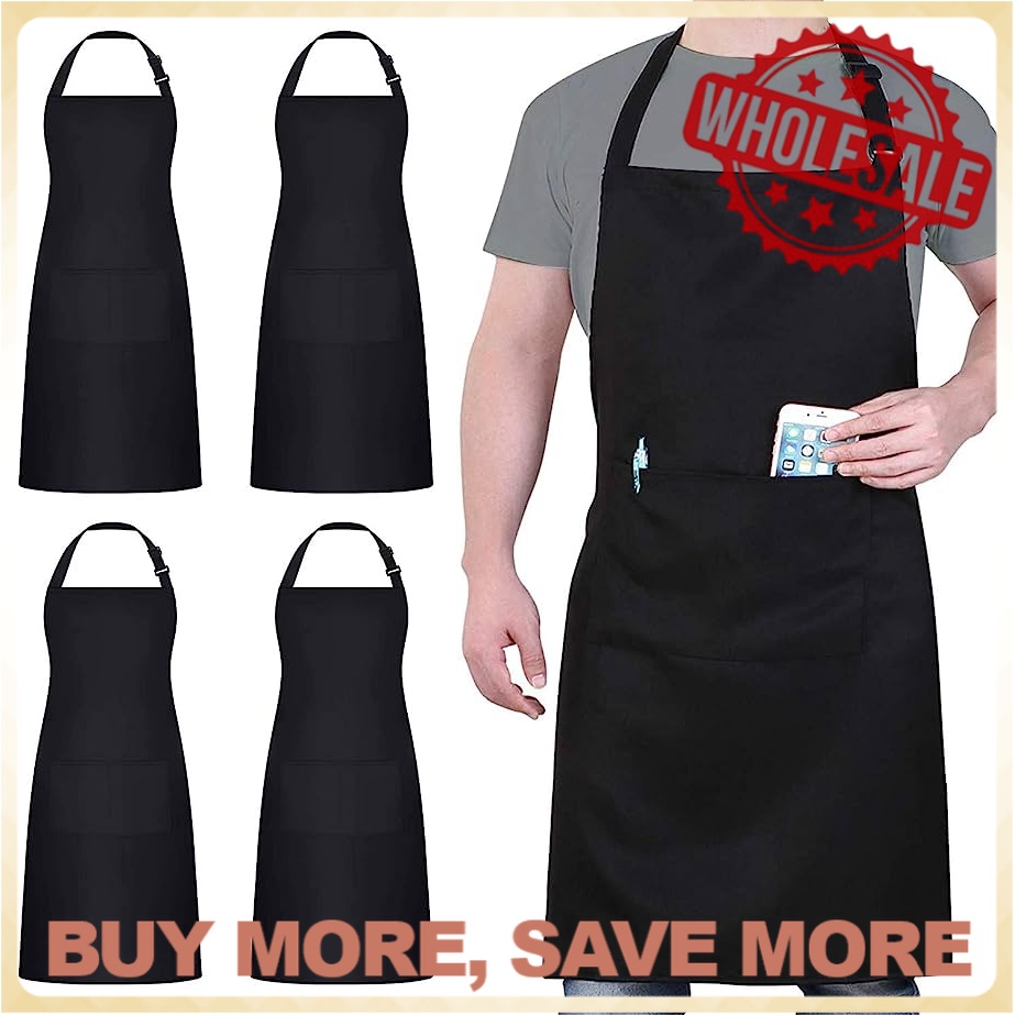[Ready Stock] Kitchen Apron Oil Proof Cooking 2 Pockets Chef Waiter Waterproof Hang Neck Unisex soft comfortable