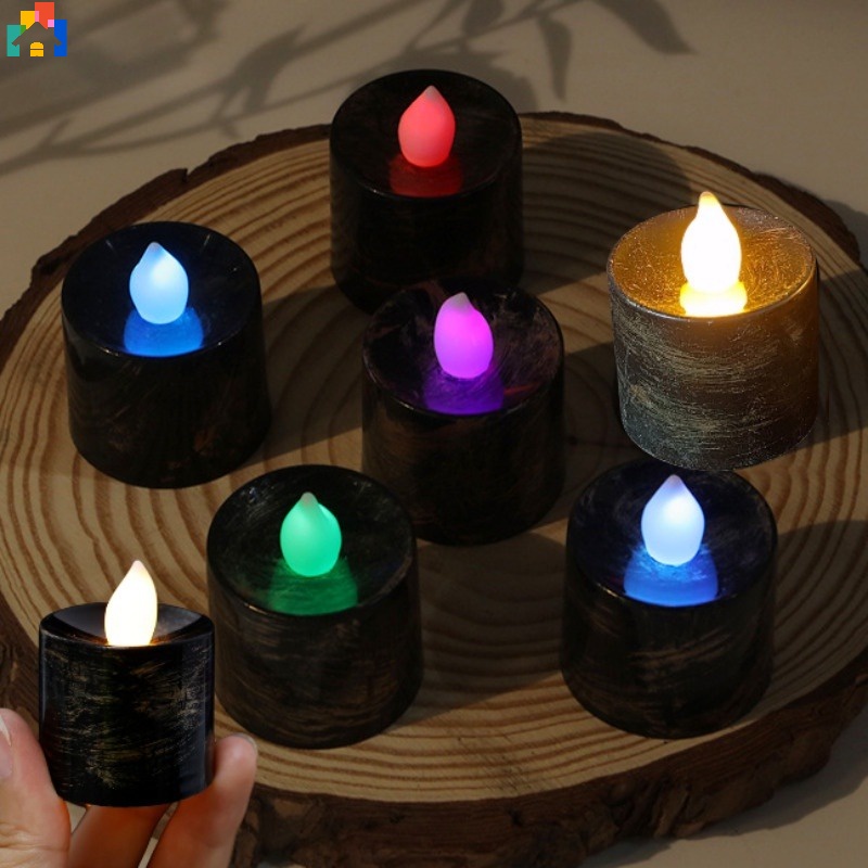 Eco-friendly Flameless Retro Battery Powered LED Candle Light Simple Black Paint Electronic Tea Lamp Halloween Christmas Wedding Romantic Atmosphere Party Decor Props