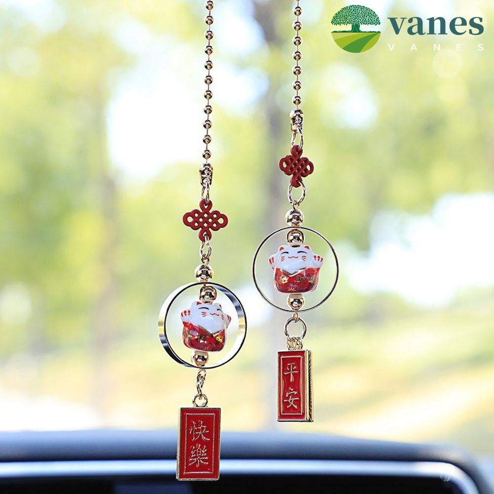 VANES Girls Cat Car Hangings Decor Cute Fortune Cat Interior Fortune Cat Car Pendant Car Charm Interior Accessories Cat Hanging Pendant Ceramic Cat Handmade Car Interior Lucky Cat Lucky Cat