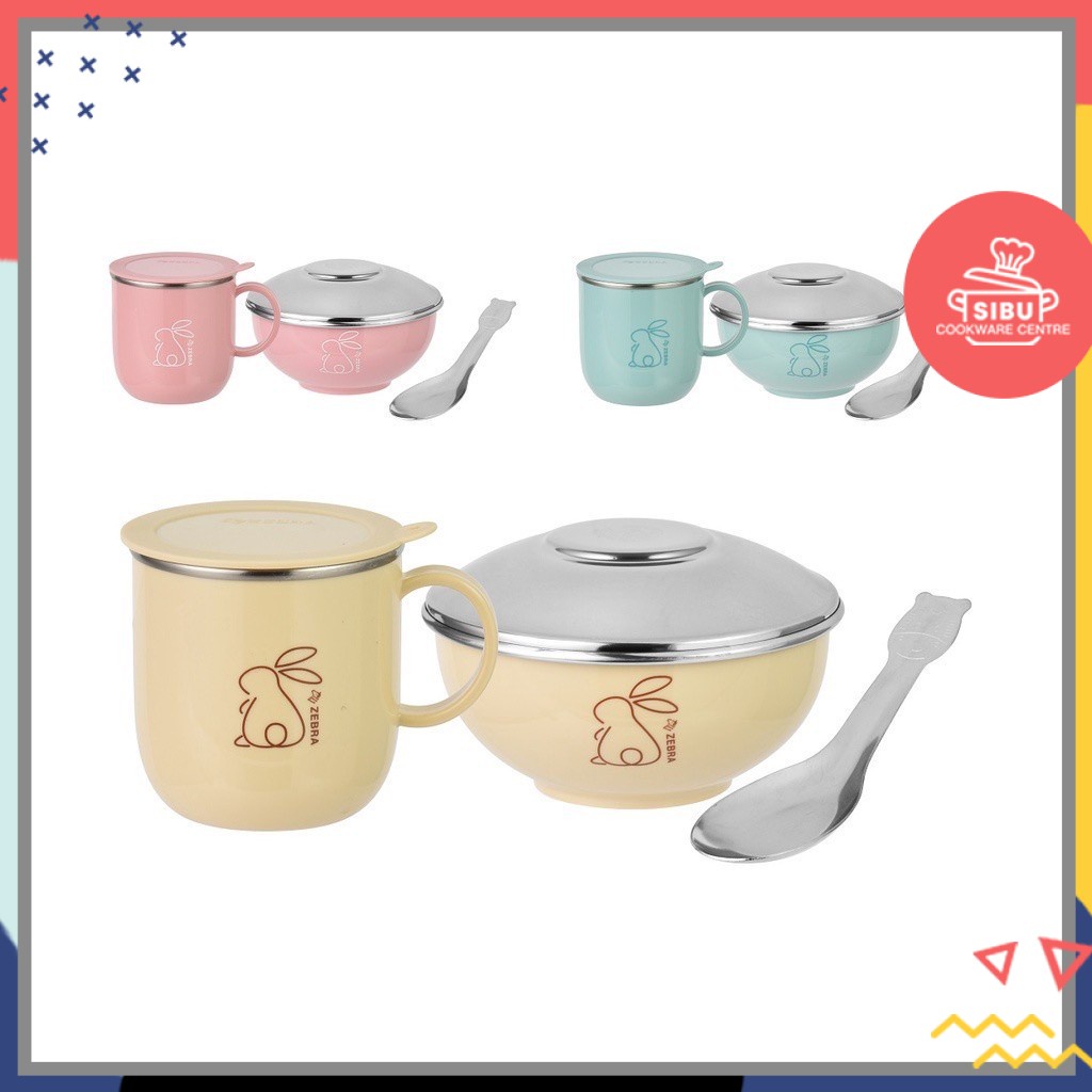 泰国斑马牌 Zebra Thailand Rabbit 250ml Kiddy Mug & 370ml Kiddy Bowl W/Lid & Spoon Set