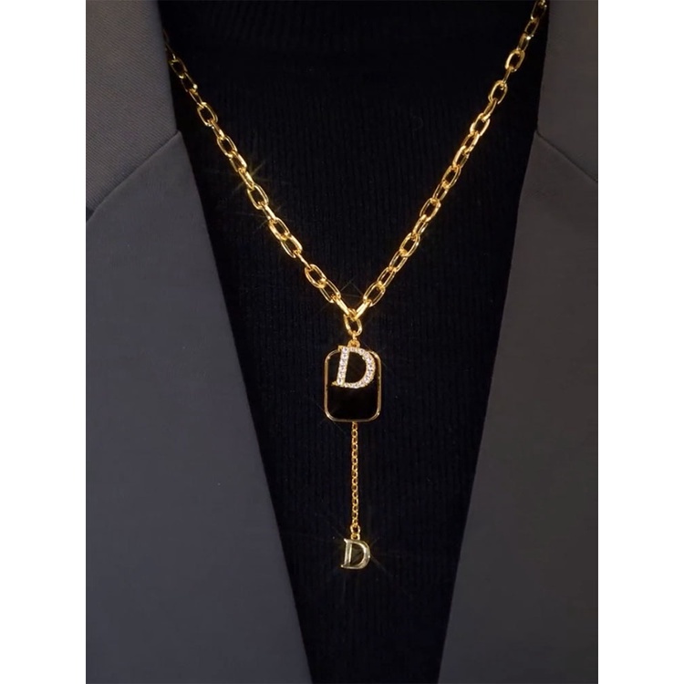 Sweater chain online celebrity accessories D letter earrings luxury commuter niche clavicle chain