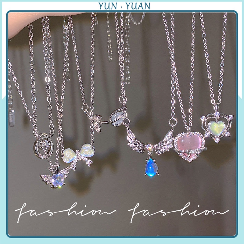 【Yunyuan】Korean Ins Style Butterfly Zircon Silver-plated Necklace for Women Girl High-end Clavicle Chain Jewelry Wholesale