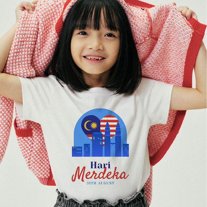 Malaysia T Shirt Hari Merdeka Tshirt Patriotic Girl Boy Kids T Shirt Celebration Performance Independence Day Clothes National Day Gift