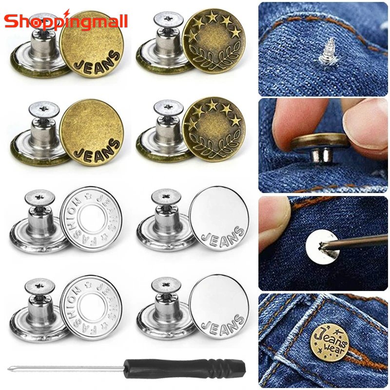 [Wholesale Price] Adjustable Detachable Jeans Pin Buttons Nail Sewing-free Retro Metal Buckles for DIY Clothing Button Accessories
