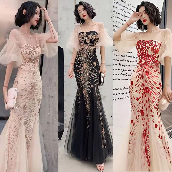 Fishtail Evening Dress Gown Banquet Noble Long Celebrity Dreamy Forest Host Dresses Gown 02