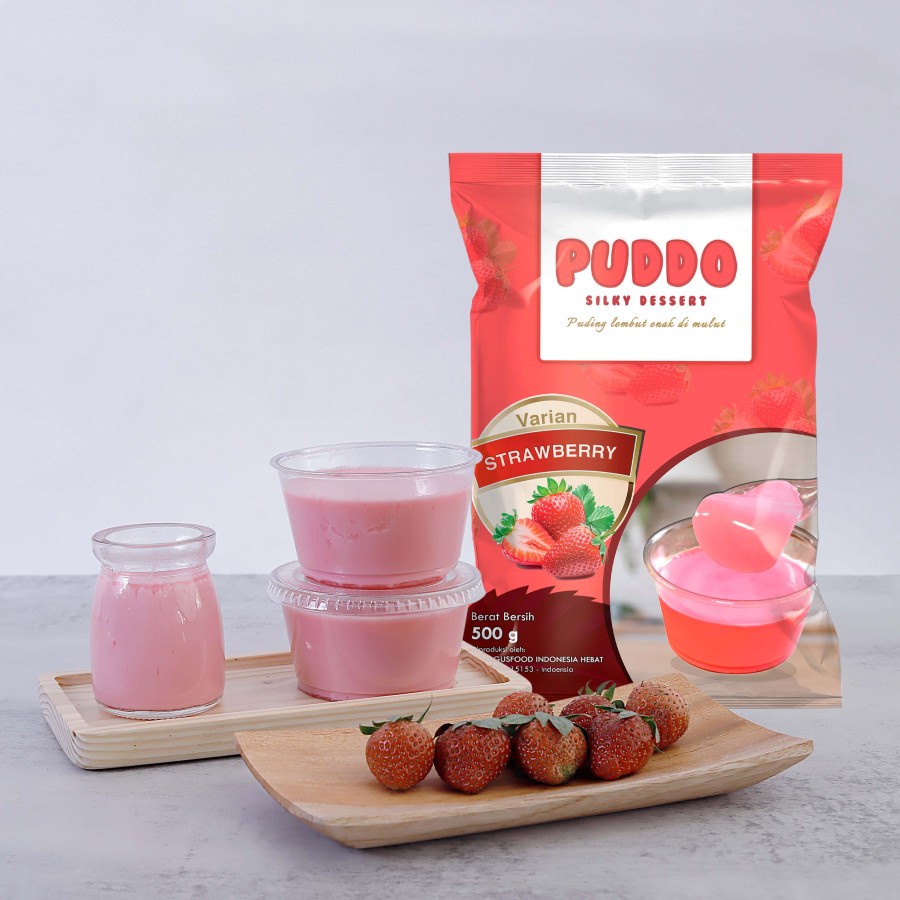 PUDDO Strawberry 500 grams Silky Desert Pudding Powder Strawberry Instant Jelly Pudding Powder/