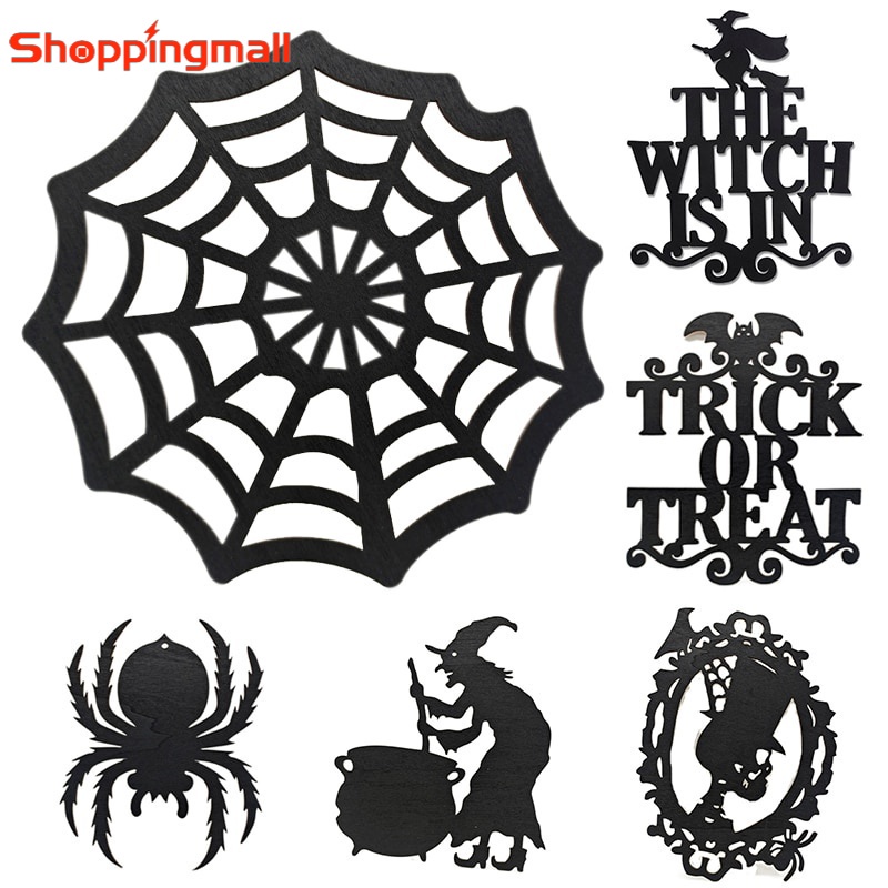 Halloween Costume Decor Products Kids Party Indoor Outdoor House Wall Door Hanging Decoration Halloween Hanging Signs Witch Ghost Bat Skull Spider Home Decor