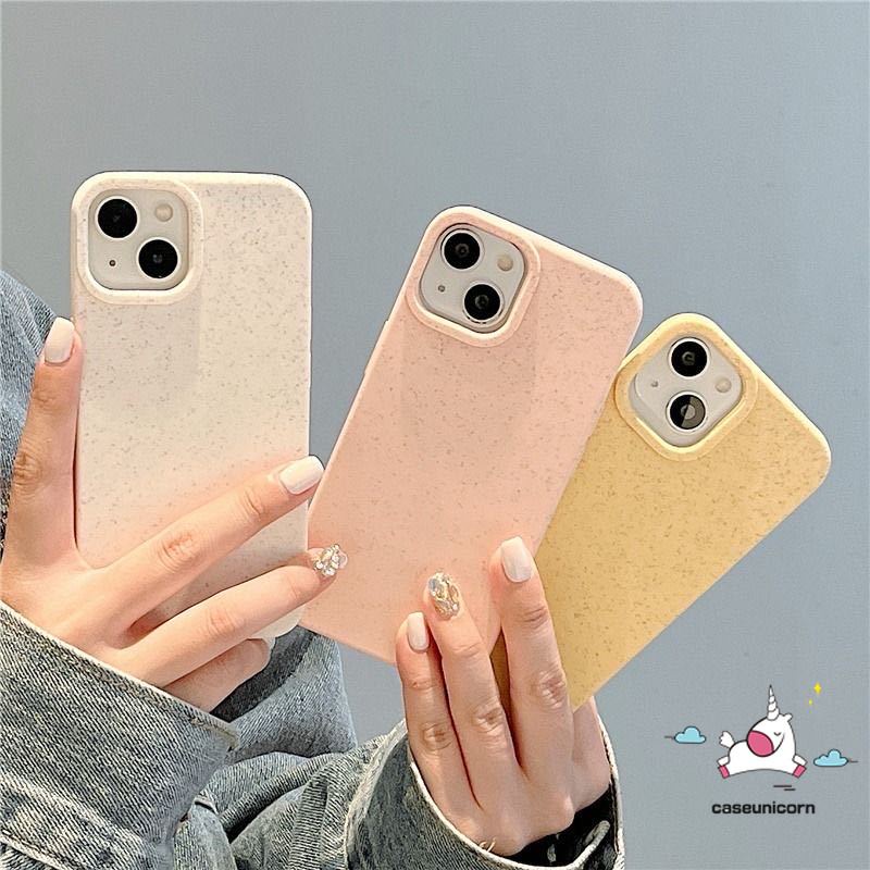 Luxury New Degradable Eco-Friendly Phone Case Compatible for iPhone 15 11 14 13 12 Pro Max 7Plus XR X XS MAX 6 6s 7 8 Plus Wheat Simple Solid Color Skin Feel Shockproof Soft Cover