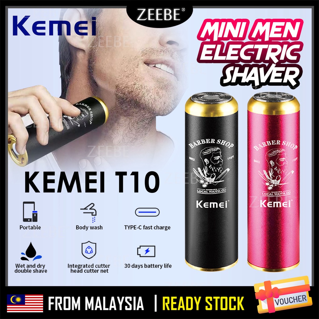 ZEEBE KEMEI T10 Mini Men Electric Shaver Wet and Dry Use USB Rechargeable Razor Portable Beard Shaving Machine KM-T10