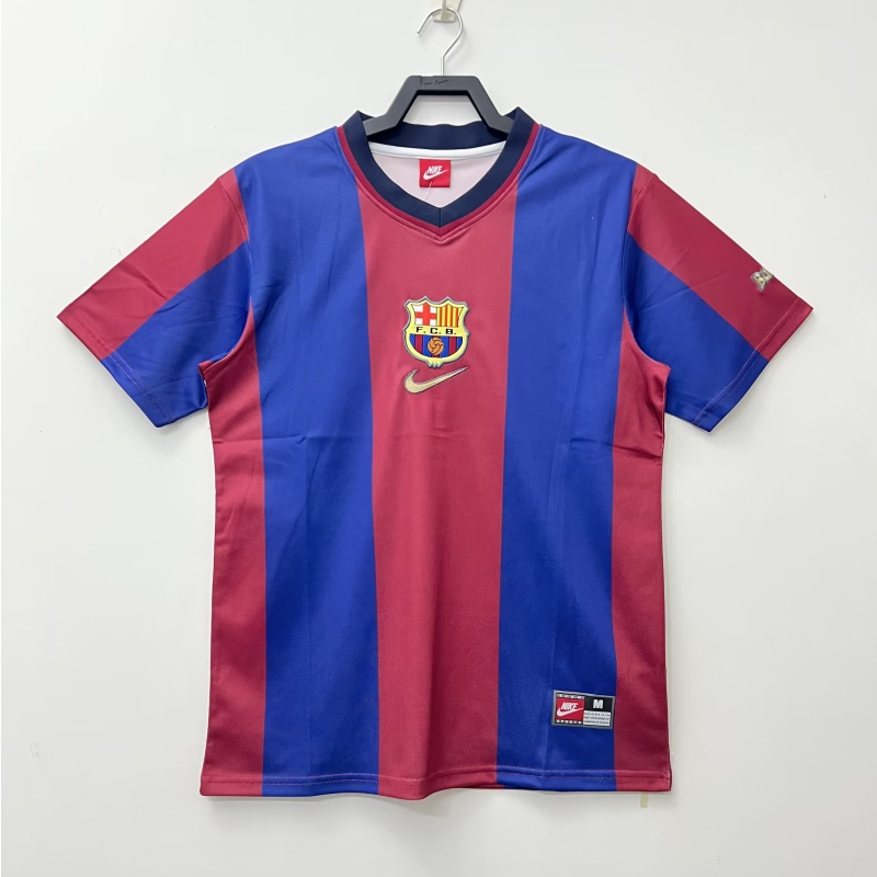 98-99 Barca Home Retro Tops Football Shirt S-XXL Men's Football Short Sleeve Jersey Quick Dry Sports Football Shirt AAA