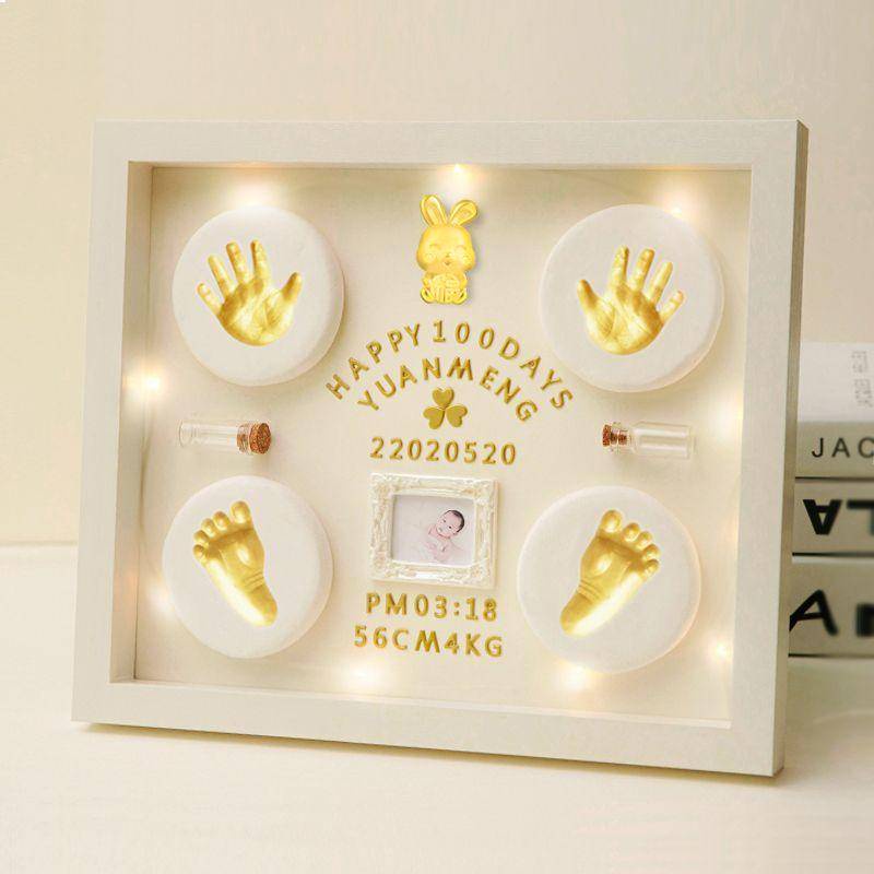 宝宝手足印泥胎毛纪念品 Baby Hand Print Foot Print Memory Full Moon Commemorative Hand and Foot Print Fetal Hair Umbilical Cord Souvenir Newborn Hand and Foot Print Frame Infant