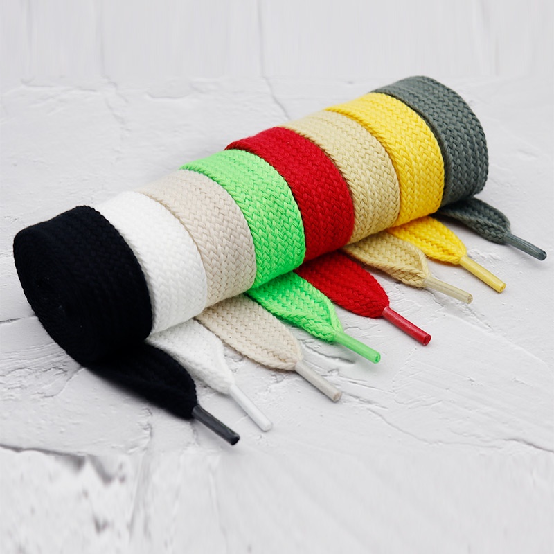 8 Colors Single Layer Wide Flat Type Polyester Cotton Shoelaces 2cm Wide Solid Color Casual Shoes Men & Women Custom Multicolor