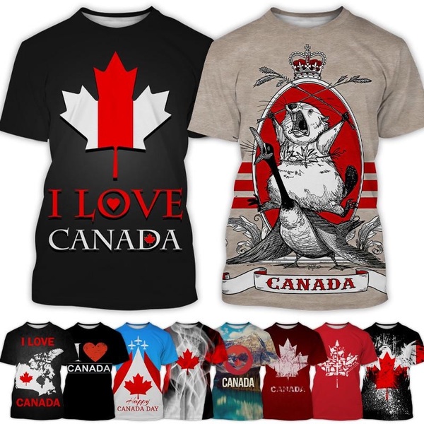 Hot Sale I Love Canada 3d Print Men's Short-sleeved T-shirt Personalized Hip-hop Men and Women's Fashion Canadian Flag Casual Round Neck T-shirt Slim Original Accommodation Tops