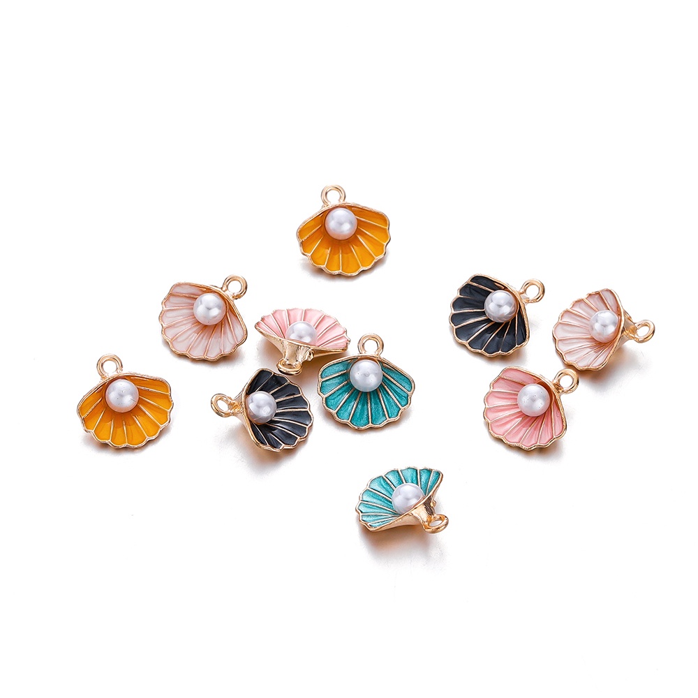 St. Kunkka 10Pcs Shell Pearl Charm Pendant Alloy Oil Drip Pendant Painted Shell Single Hole Can Be Used For DIY Jewelry Making Necklace Bracelet