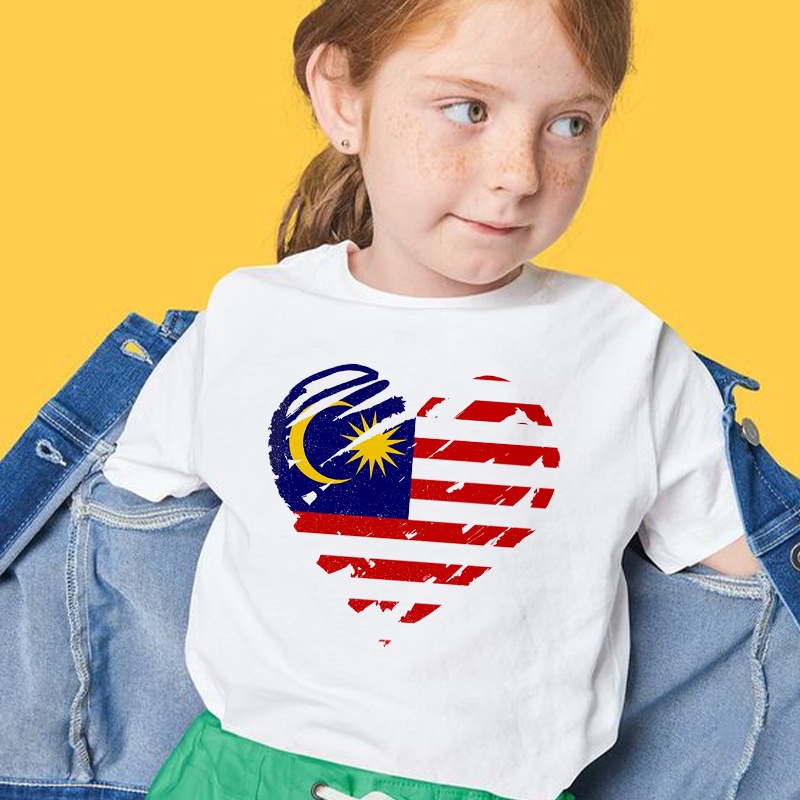 Malaysia Independence Day T Shirt Hari Merdeka Tshirt Patriotic Girl Boy Kids T Shirt Celebration Performance Clothes